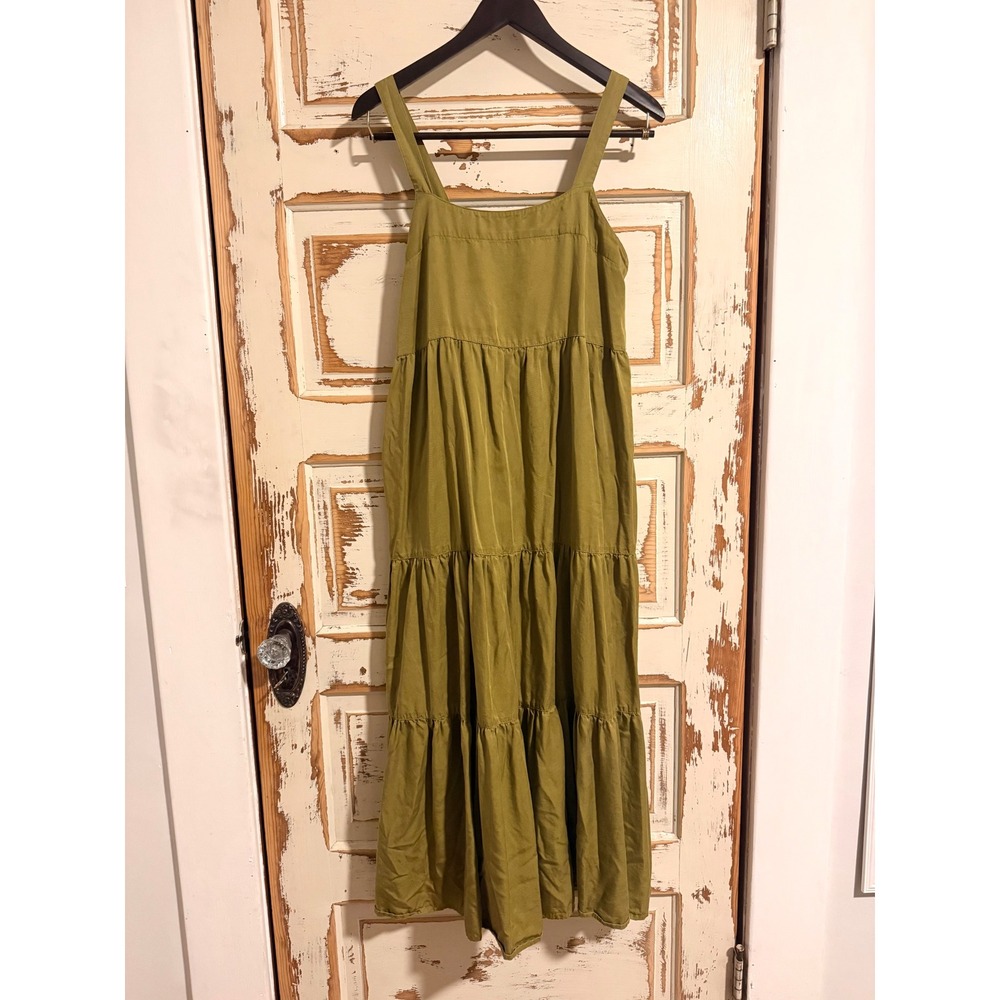 The Drop Olive Green Tiered Maxi Dress Square Neck Sleeveless Medium